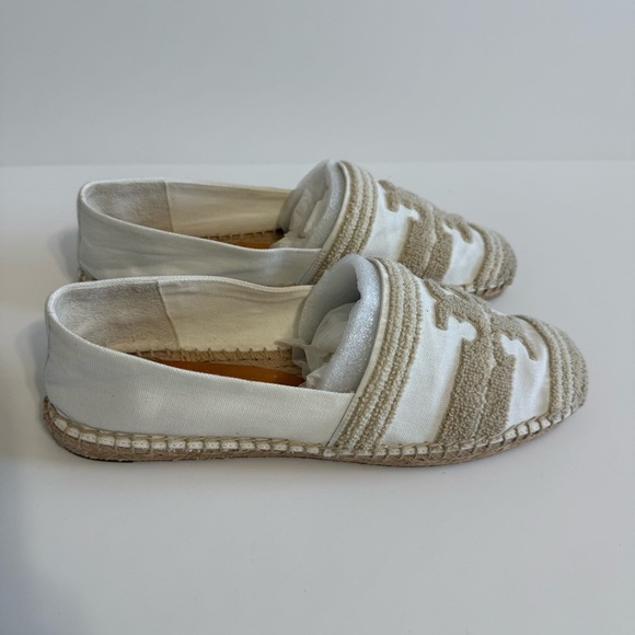 Tory Burch Double T Espadrilles Flats Women Size 10 White Canvas Coastal Summer - Picture 5 of 16